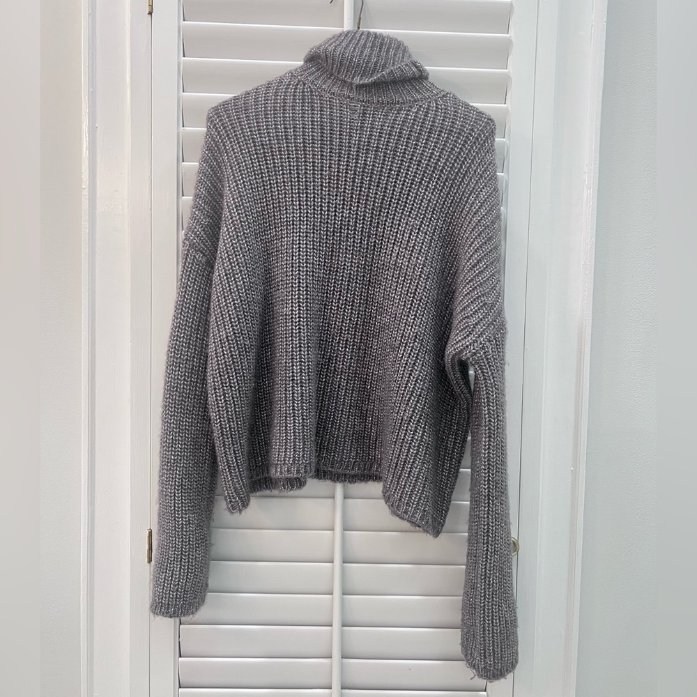 Pam & Gela Metallic Ribbed Turtleneck Sweater Wool Blend Size P